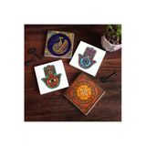 Pinecone Stone Tavus Kuşu, Sri Yantra, Fatma Ana Eli (Hamsa) Taş Bardak Altlığı Seti - 4 Parça - Dekoratif, Rustik Mutfak Aksesuarı, 10x10 cm, Kaydırmaz Tabanlı, Şık ve Dayanıklı SC258