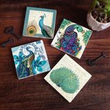 Pinecone Stone Tavus Kuşu Taş Bardak Altlığı – 4’lü Set, 10x10 cm Dekoratif Masaüstü Koruyucu Doğaltaş Altlık |SC138|