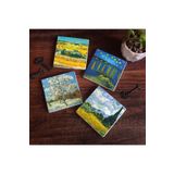 Pinecone Stone Van Gogh Buğday Tarlası, Şeftali Ağacı, Hasat Manzarası, Ren Nehri’nde Bir Gece Taş Bardak Altlığı Seti - 4 Parça - Dekoratif, Rustik Mutfak Aksesuarı, 10x10 cm, Kaydırmaz Tabanlı SC267