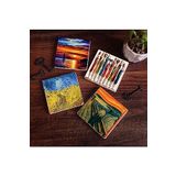 Pinecone Stone Van Gogh Buğday Tarlası ve Kargalar, Çığlık, Yerli Kadınlar, Deniz Manzarası Taş Bardak Altlığı Seti - 4 Parça - Dekoratif, Rustik Mutfak Aksesuarı, 10x10 cm, Kaydırmaz Tabanlı SC439