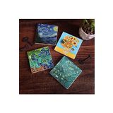 Pinecone Stone Van Gogh On İki Ayçiçekli Vazo, İrisler, Yıldızlı Gece, Badem Ağacı Taş Bardak Altlığı Seti - 4 Parça - Dekoratif, Rustik, 10x10 cm, Kaydırmaz Tabanlı, Şık ve Dayanıklı SC179