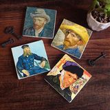 Pinecone Stone Van Gogh Otoportre Taş Bardak Altlığı – 4’lü Set, 10x10 cm Dekoratif Masaüstü Koruyucu Doğaltaş Altlık |SC325|