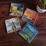 Pinecone Stone Van Gogh Ren Nehri, Kafe Terasta Gece, İstanbul Galata Kulesi, Kız Kulesi Taş Bardak Altlığı – 4’lü Set, 10x10 cm Dekoratif Masaüstü Koruyucu Doğaltaş Altlık |SC327|