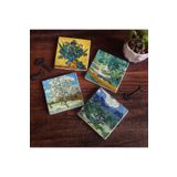 Pinecone Stone Van Gogh Zeytin Ağaçları, Şeftali Ağacı, Süsenler, Oise Bankası Taş Bardak Altlığı Seti - 4 Parça - Dekoratif, Rustik, 10x10 cm, Kaydırmaz Tabanlı, Şık ve Dayanıklı SC269
