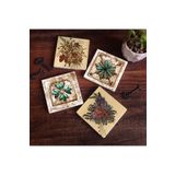 Pinecone Stone Vintage Çiçek, Fas Desenli Vintage Taş Bardak Altlığı Seti - 4 Parça - Dekoratif, Rustik Mutfak Aksesuarı, 10x10 cm, Kaydırmaz Tabanlı, Şık ve Dayanıklı SC338