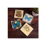 Pinecone Stone Vintage Çiçek, Kelebek Taş Bardak Altlığı Seti - 4 Parça - Dekoratif, Rustik Mutfak Aksesuarı, 10x10 cm, Kaydırmaz Tabanlı, Şık ve Dayanıklı SC452