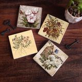 Pinecone Stone Vintage Çiçek, Kelebekli Çiçek Taş Bardak Altlığı – 4’lü Set, 10x10 cm Dekoratif Masaüstü Koruyucu Doğaltaş Altlık |SC291|