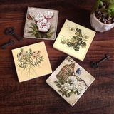 Pinecone Stone Vintage Çiçek, Kelebekli Çiçek Taş Bardak Altlığı – 4’lü Set, 10x10 cm Dekoratif Masaüstü Koruyucu Doğaltaş Altlık |SC292|
