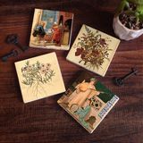 Pinecone Stone Vintage Çiçek, Satranç Oyunu, İki Müzisyen Kız Taş Bardak Altlığı – 4’lü Set, 10x10 cm Dekoratif Masaüstü Koruyucu Doğaltaş Altlık |SC337|