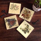 Pinecone Stone Vintage Çiçek Taş Bardak Altlığı – 4’lü Set, 10x10 cm Dekoratif Masaüstü Koruyucu Doğaltaş Altlık |SC172|
