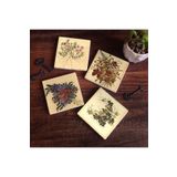 Pinecone Stone Vintage Çiçek Taş Bardak Altlığı Seti - 4 Parça - Dekoratif, Rustik Mutfak Aksesuarı, 10x10 cm, Kaydırmaz Tabanlı, Şık ve Dayanıklı SC172