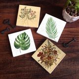Pinecone Stone Vintage Çiçek, Yaprak Taş Bardak Altlığı – 4’lü Set, 10x10 cm Dekoratif Masaüstü Koruyucu Doğaltaş Altlık |SC342|