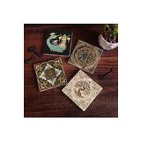 Pinecone Stone Vintage, Desen, Şahmeran, Hayat Ağacı Taş Bardak Altlığı Seti - 4 Parça - Dekoratif, Rustik Mutfak Aksesuarı, 10x10 cm, Kaydırmaz Tabanlı, Şık ve Dayanıklı SC149