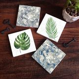 Pinecone Stone Yaprak, Desen Taş Bardak Altlığı – 4’lü Set, 10x10 cm Dekoratif Masaüstü Koruyucu Doğaltaş Altlık |SC362|