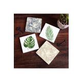 Pinecone Stone Yaprak, Desen Taş Bardak Altlığı Seti - 4 Parça - Dekoratif, Rustik Mutfak Aksesuarı, 10x10 cm, Kaydırmaz Tabanlı, Şık ve Dayanıklı SC361