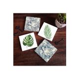 Pinecone Stone Yaprak, Desen Taş Bardak Altlığı Seti - 4 Parça - Dekoratif, Rustik Mutfak Aksesuarı, 10x10 cm, Kaydırmaz Tabanlı, Şık ve Dayanıklı SC362