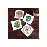 Pinecone Stone Yaprak, Yaşam Çiçeği Taş Bardak Altlığı Seti - 4 Parça - Dekoratif, Rustik Mutfak Aksesuarı, 10x10 cm, Kaydırmaz Tabanlı, Şık ve Dayanıklı SC135