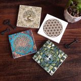 Pinecone Stone Yaşam Çiçeği, Hayat Ağacı Taş Bardak Altlığı – 4’lü Set, 10x10 cm Dekoratif Masaüstü Koruyucu Doğaltaş Altlık |SC106|