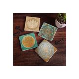Pinecone Stone Yaşam Çiçeği, Lotus Çiçeği, Sri Yantra Taş Bardak Altlığı Seti - 4 Parça - Dekoratif, Rustik Mutfak Aksesuarı, 10x10 cm, Kaydırmaz Tabanlı, Şık ve Dayanıklı SC207