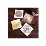 Pinecone Stone Yaşam Çiçeği, Soyut Sanat Taş Bardak Altlığı Seti - 4 Parça - Dekoratif, Rustik Mutfak Aksesuarı, 10x10 cm, Kaydırmaz Tabanlı, Şık ve Dayanıklı SC284