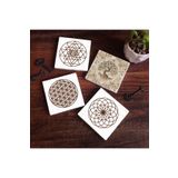 Pinecone Stone Yaşam Çiçeği, Sri Yantra, Hayat Ağacı Taş Bardak Altlığı Seti - 4 Parça - Dekoratif, Rustik Mutfak Aksesuarı, 10x10 cm, Kaydırmaz Tabanlı, Şık ve Dayanıklı SC104