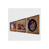 Pinecone Tavus Kuşu, Kaplumbağa Terbiyecisi, Nar Taş Duvar Tablosu - Ahşap Çerçeveli Taş Tablo - 25x25 cm - 3 Parça Set - Dekoratif Duvar Sanatı - Modern Ev ve Ofis Duvar Dekoru W3-1551