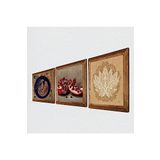 Pinecone Tavus Kuşu, Lotus Çiçeği, Nar Taş Duvar Tablosu - Ahşap Çerçeveli Taş Tablo - 25x25 cm - 3 Parça Set - Dekoratif Duvar Sanatı - Modern Ev ve Ofis Duvar Dekoru W3-1642