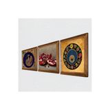 Pinecone Tavus Kuşu, Nazar Boncuğu, Nar Taş Duvar Tablosu - Ahşap Çerçeveli Taş Tablo - 25x25 cm - 3 Parça Set - Dekoratif Duvar Sanatı - Modern Ev ve Ofis Duvar Dekoru W3-1607