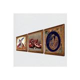 Pinecone Tavus Kuşu, Semazen, Nar Taş Duvar Tablosu - Ahşap Çerçeveli Taş Tablo - 25x25 cm - 3 Parça Set - Dekoratif Duvar Sanatı - Modern Ev ve Ofis Duvar Dekoru W3-879