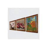 Pinecone Van Gogh Arles'teki Yatak Odası, Kelebekli Çiçek, Nar Taş Duvar Tablosu - Ahşap Çerçeveli Taş Tablo - 25x25 cm - 3 Parça Set - Dekoratif Duvar Sanatı - Modern Ev ve Ofis Duvar Dekoru W3-1272