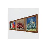 Pinecone Van Gogh Auvers'deki Kilise, Kaplumbağa Terbiyecisi, Nar Taş Duvar Tablosu - Ahşap Çerçeveli Taş Tablo - 25x25 cm - 3 Parça Set - Dekoratif Duvar Sanatı - Modern Ev Duvar Dekoru W3-1576