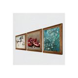 Pinecone Van Gogh Badem Ağacı, Leonardo da Vinci At Heykeli, Nar Taş Duvar Tablosu - Ahşap Çerçeveli Taş Tablo - 25x25 cm - 3 Parça Set - Dekoratif Duvar Sanatı - Modern Ev Duvar Dekoru W3-1293