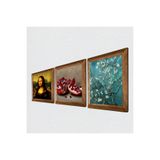Pinecone Van Gogh Badem Ağacı, Leonardo da Vinci Mona Lisa, Nar Taş Duvar Tablosu - Ahşap Çerçeveli Taş Tablo - 25x25 cm - 3 Parça Set - Dekoratif Duvar Sanatı - Modern Ev Duvar Dekoru W3-1409