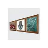 Pinecone Van Gogh Badem Ağacı, Nar, Fatma Ana Eli (Hamsa) Taş Duvar Tablosu - Ahşap Çerçeveli Taş Tablo - 25x25 cm - 3 Parça Set - Dekoratif Duvar Sanatı - Modern Ev ve Ofis Duvar Dekoru W3-717