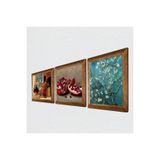Pinecone Van Gogh Badem Ağacı, Satranç Oyunu, Nar Taş Duvar Tablosu - Ahşap Çerçeveli Taş Tablo - 25x25 cm - 3 Parça Set - Dekoratif Duvar Sanatı - Modern Ev ve Ofis Duvar Dekoru W3-1590