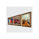 Pinecone Van Gogh Balıkçı Tekneleri, Kaplumbağa Terbiyecisi, Nar Taş Duvar Tablosu - Ahşap Çerçeveli Taş Tablo - 25x25 cm - 3 Parça Set - Dekoratif Duvar Sanatı - Modern Ev Duvar Dekoru W3-1573