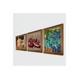 Pinecone Van Gogh İrisler, İki Müzisyen Kız Tablosu, Nar Taş Duvar Tablosu - Ahşap Çerçeveli Taş Tablo - 25x25 cm - 3 Parça Set - Dekoratif Duvar Sanatı - Modern Ev ve Ofis Duvar Dekoru W3-1471