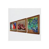 Pinecone Van Gogh İrisler, Kaplumbağa Terbiyecisi, Nar Taş Duvar Tablosu - Ahşap Çerçeveli Taş Tablo - 25x25 cm - 3 Parça Set - Dekoratif Duvar Sanatı - Modern Ev ve Ofis Duvar Dekoru W3-1530