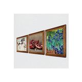 Pinecone Van Gogh İrisler, Leonardo da Vinci At Heykeli, Nar Taş Duvar Tablosu - Ahşap Çerçeveli Taş Tablo - 25x25 cm - 3 Parça Set - Dekoratif Duvar Sanatı - Modern Ev ve Ofis Duvar Dekoru W3-1295