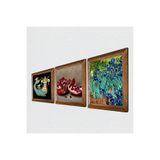 Pinecone Van Gogh İrisler, Şahmeran, Nar Taş Duvar Tablosu - Ahşap Çerçeveli Taş Tablo - 25x25 cm - 3 Parça Set - Dekoratif Duvar Sanatı - Modern Ev ve Ofis Duvar Dekoru W3-972