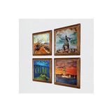 Pinecone Van Gogh, İstanbul Galata Kulesi, Kız Kulesi Taş Duvar Tablosu - Ahşap Çerçeveli Taş Tablo - 25x25 cm - 4 Parça Set - Dekoratif Duvar Sanatı - Modern Ev ve Ofis Duvar Dekoru W4-753