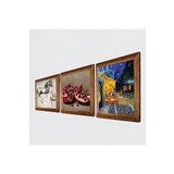 Pinecone Van Gogh Kafe Terasta Gece, Da Vinci At Heykeli, Nar Taş Duvar Tablosu - Ahşap Çerçeveli Taş Tablo - 25x25 cm - 3 Parça Set - Dekoratif Duvar Sanatı - Modern Ev ve Ofis Duvar Dekoru W3-1342
