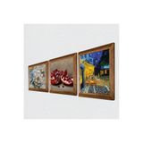 Pinecone Van Gogh Kafe Terasta Gece, Kelebekli Çiçek, Nar Taş Duvar Tablosu - Ahşap Çerçeveli Taş Tablo - 25x25 cm - 3 Parça Set - Dekoratif Duvar Sanatı - Modern Ev ve Ofis Duvar Dekoru W3-1193