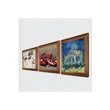 Pinecone Van Gogh Kilise, Leonardo da Vinci At Heykeli, Nar Taş Duvar Tablosu - Ahşap Çerçeveli Taş Tablo - 25x25 cm - 3 Parça Set - Dekoratif Duvar Sanatı - Modern Ev ve Ofis Duvar Dekoru W3-1344