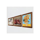 Pinecone Van Gogh On İki Ayçiçekli Vazo, Da Vinci At Heykeli, Nar Taş Duvar Tablosu - Ahşap Çerçeveli Taş Tablo - 25x25 cm - 3 Parça Set - Dekoratif Duvar Sanatı - Modern Ev Duvar Dekoru W3-1340