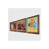 Pinecone Van Gogh On İki Ayçiçekli Vazo, Kaplumbağa Terbiyecisi, Nar Taş Duvar Tablosu - Ahşap Çerçeveli Taş Tablo - 25x25 cm - 3 Parça Set - Dekoratif Duvar Sanatı - Modern Ev Duvar Dekoru W3-1572