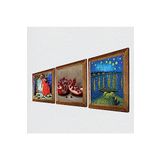Pinecone Van Gogh Ren Nehri, Kaplumbağa Terbiyecisi, Nar Taş Duvar Tablosu - Ahşap Çerçeveli Taş Tablo - 25x25 cm - 3 Parça Set - Dekoratif Duvar Sanatı - Modern Ev ve Ofis Duvar Dekoru W3-1577
