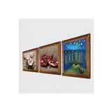 Pinecone Van Gogh Ren Nehri, Kelebekli Çiçek, Nar Taş Duvar Tablosu - Ahşap Çerçeveli Taş Tablo - 25x25 cm - 3 Parça Set - Dekoratif Duvar Sanatı - Modern Ev ve Ofis Duvar Dekoru W3-1274
