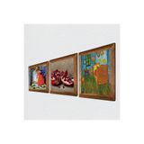 Pinecone Van Gogh Yatak Odası, Kaplumbağa Terbiyecisi, Nar Taş Duvar Tablosu - Ahşap Çerçeveli Taş Tablo - 25x25 cm - 3 Parça Set - Dekoratif Duvar Sanatı - Modern Ev ve Ofis Duvar Dekoru W3-1575