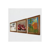 Pinecone Van Gogh Yatak Odası, Leonardo da Vinci At Heykeli, Nar Taş Duvar Tablosu - Ahşap Çerçeveli Taş Tablo - 25x25 cm - 3 Parça Set - Dekoratif Duvar Sanatı - Modern Ev Duvar Dekoru W3-1343